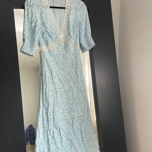 Light Blue Floral Dress with Lace Trim
